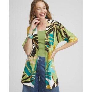 NEW Chico's Summer Romance Palms Mini Cardigan 1 Medium Tropical Green